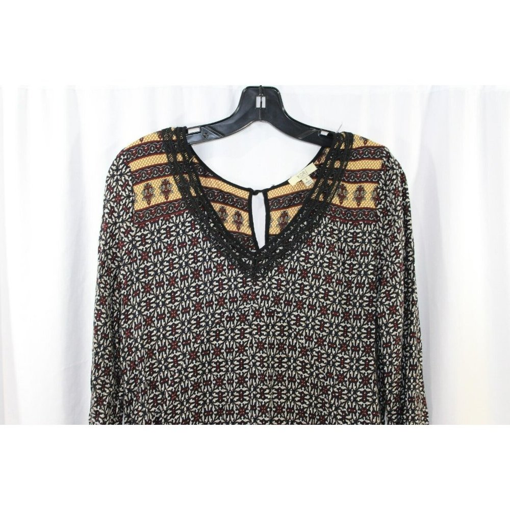 Kori America Womens Black Multicolor Long Sleeve V Neck Blouse S - Picture 2 of 6